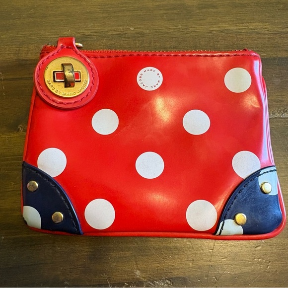 Marc by Marc Jacobs Vintage Polk A Dot Patent Leather Zip Pouch Turn Lock Red - Picture 1 of 7